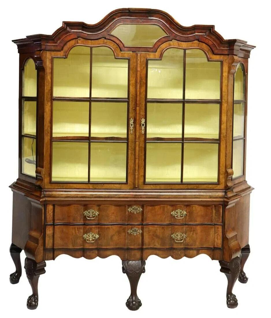 Gorgeous Antique Cabinet, Dutch, Walnut, Display, Glass Doors, 18th / 19th C, 1700s!!

Dutch walnut display cabinet, 18th/19th c., molded arched cornice, above two glass paneled doors, interior shelves, base with two serpentine drawers, on