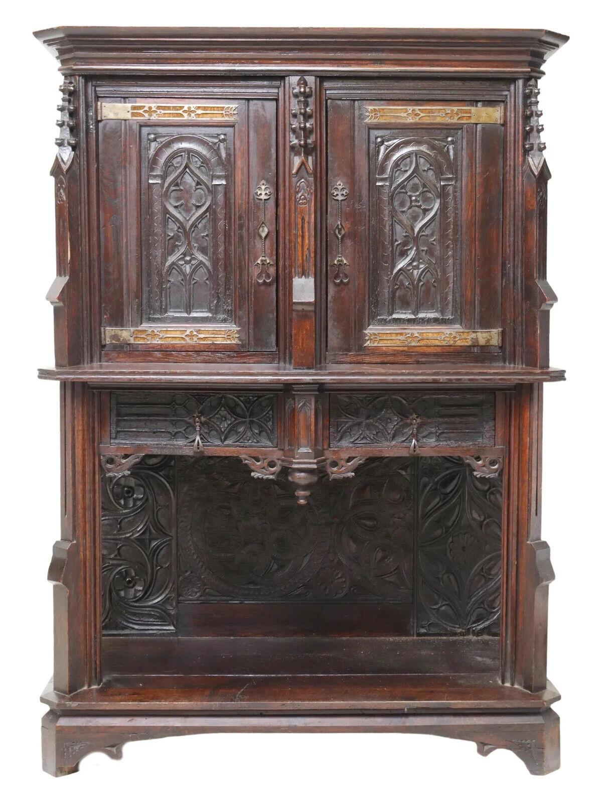 Stunning Antique Cupboard, French Gothic Revival, Carved, Credence, 18th century, 1700s!! What a sturdy and elegant piece of furniture to be used for various types of storage. We all need more storage!

French Gothic Revival carved credence