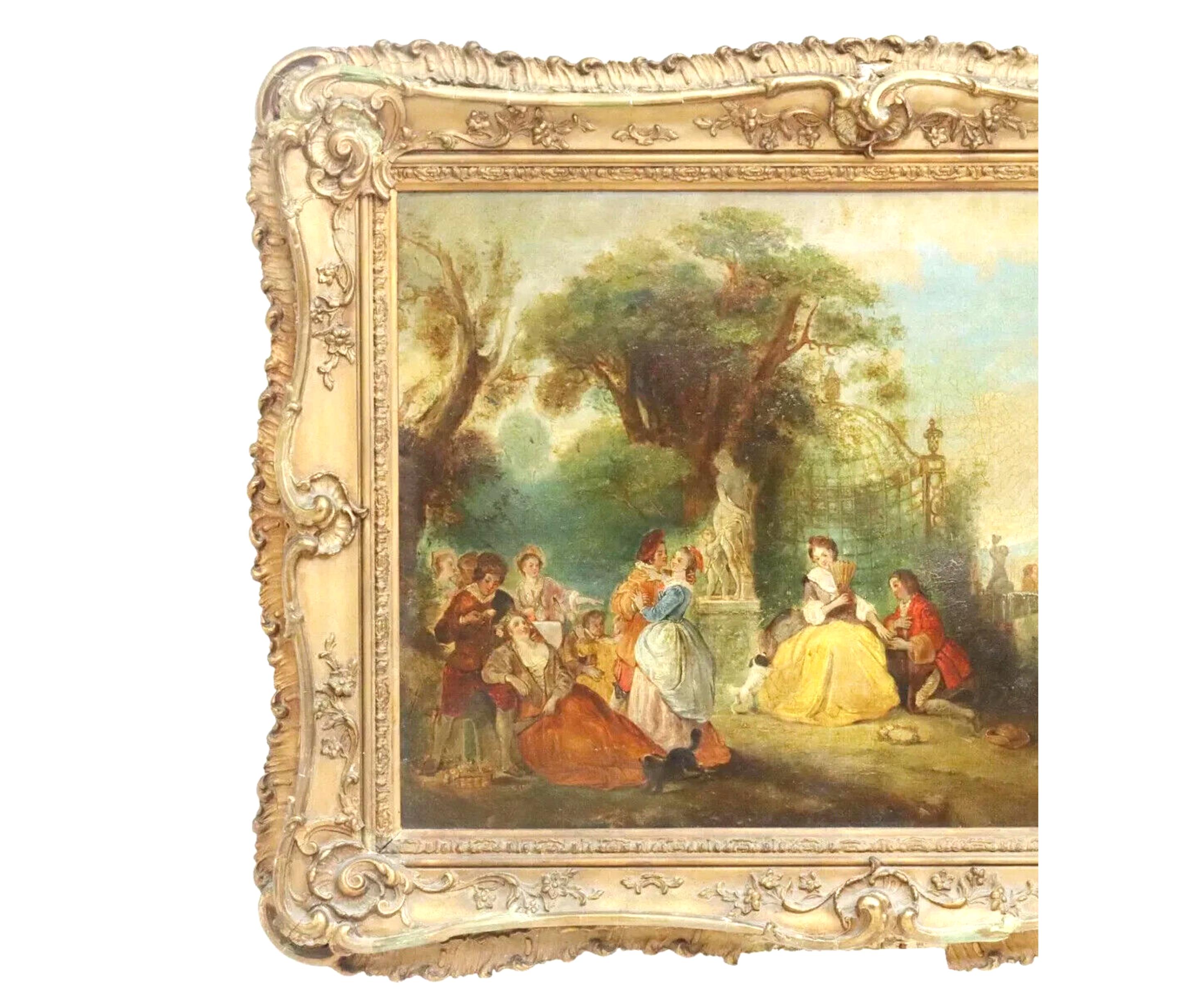 Other 1700's Antique French School, Fete Champetre, Gold Frame OIl Painting For Sale