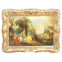 1700's Antique French School, Fete Champetre, Gold Frame OIl Painting