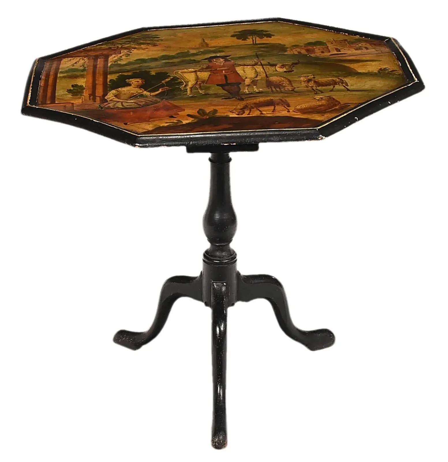 Other 1700's Antique George III Style, Paint Decorated, OctagonalTea, Tilt Top Table!! For Sale