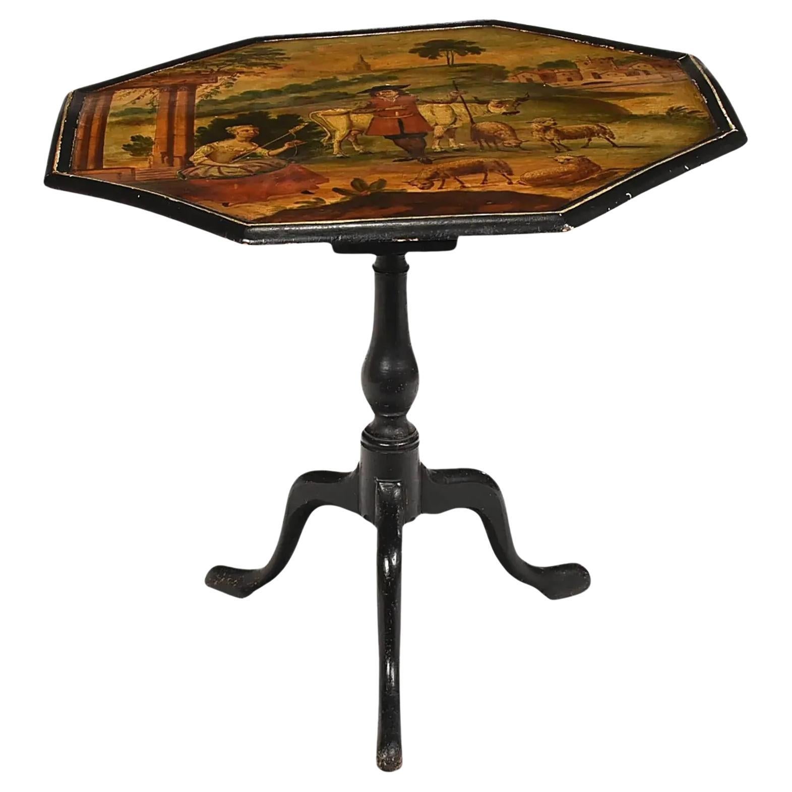 1700's Antique George III Style, Paint Decorated, OctagonalTea, Tilt Top Table!! For Sale