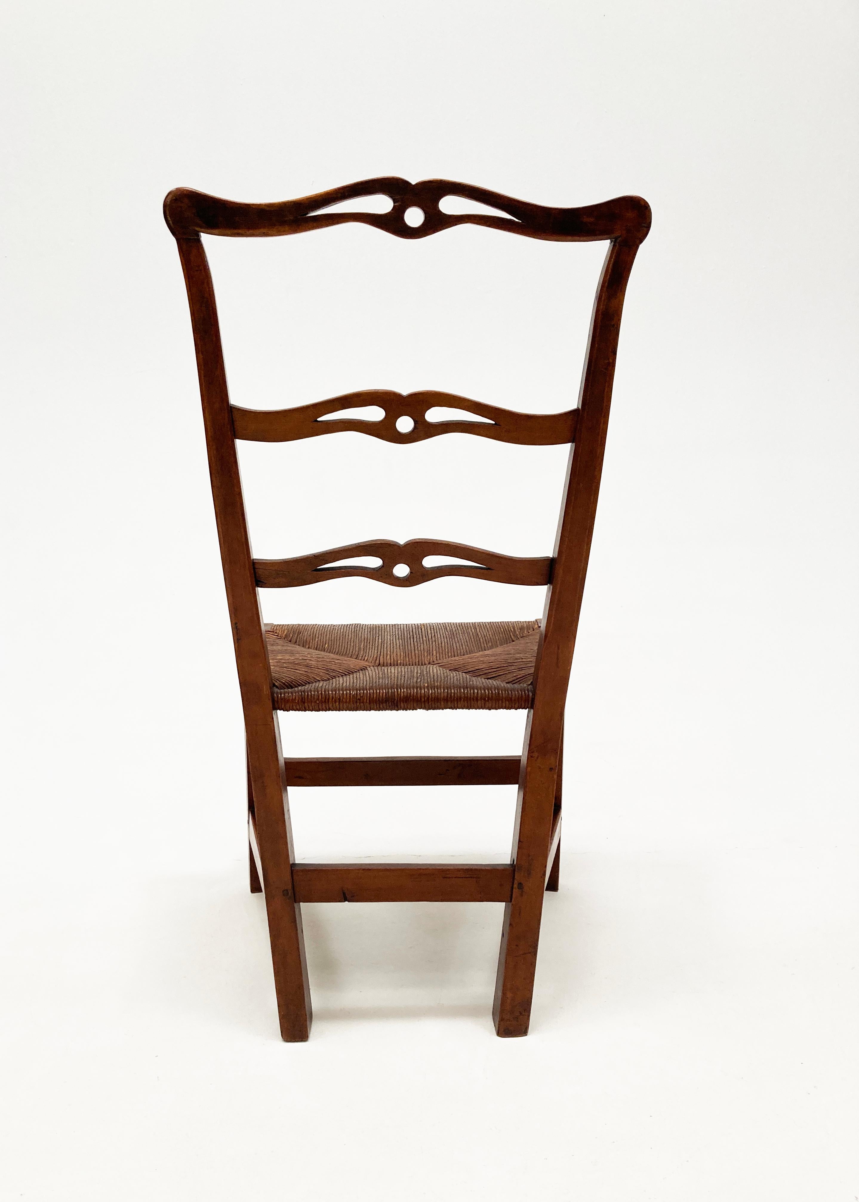 18th Century 1700's Chippendale Style Country Ladder Ribbon-Back Maple Side Chairs, Pair For Sale