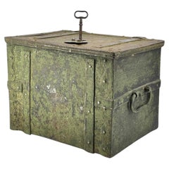 Used 1700s Colonial Hand-Forged Strongbox Verdigris Green Jewelry Table Chest Safe