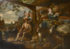 Enormous 1700's Dutch Old Master Oil Painting Figures & Animals Market Stalls