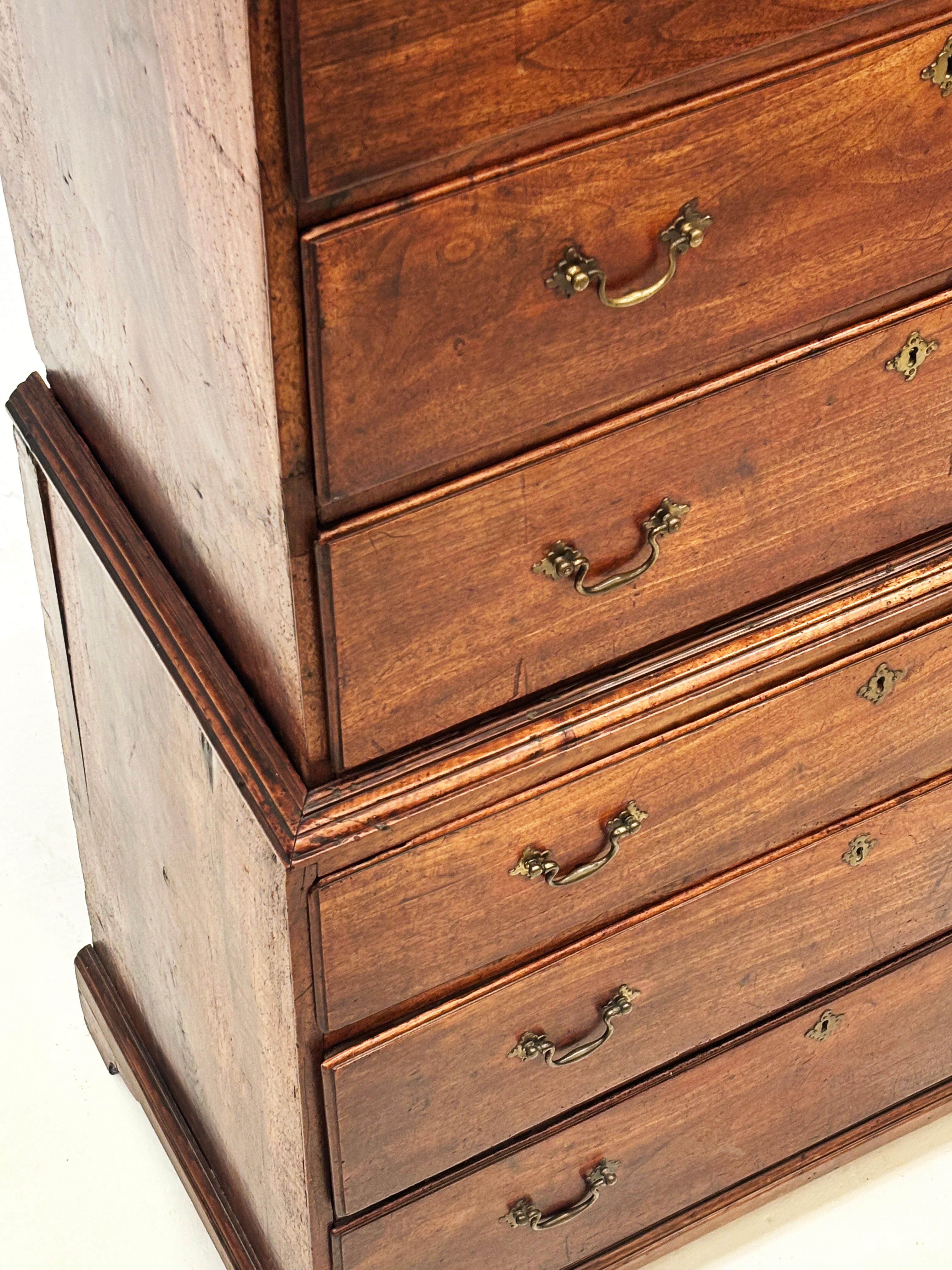 Hand-Crafted 1700's English George II Walnut Chest of Drawers (2 pc.) For Sale