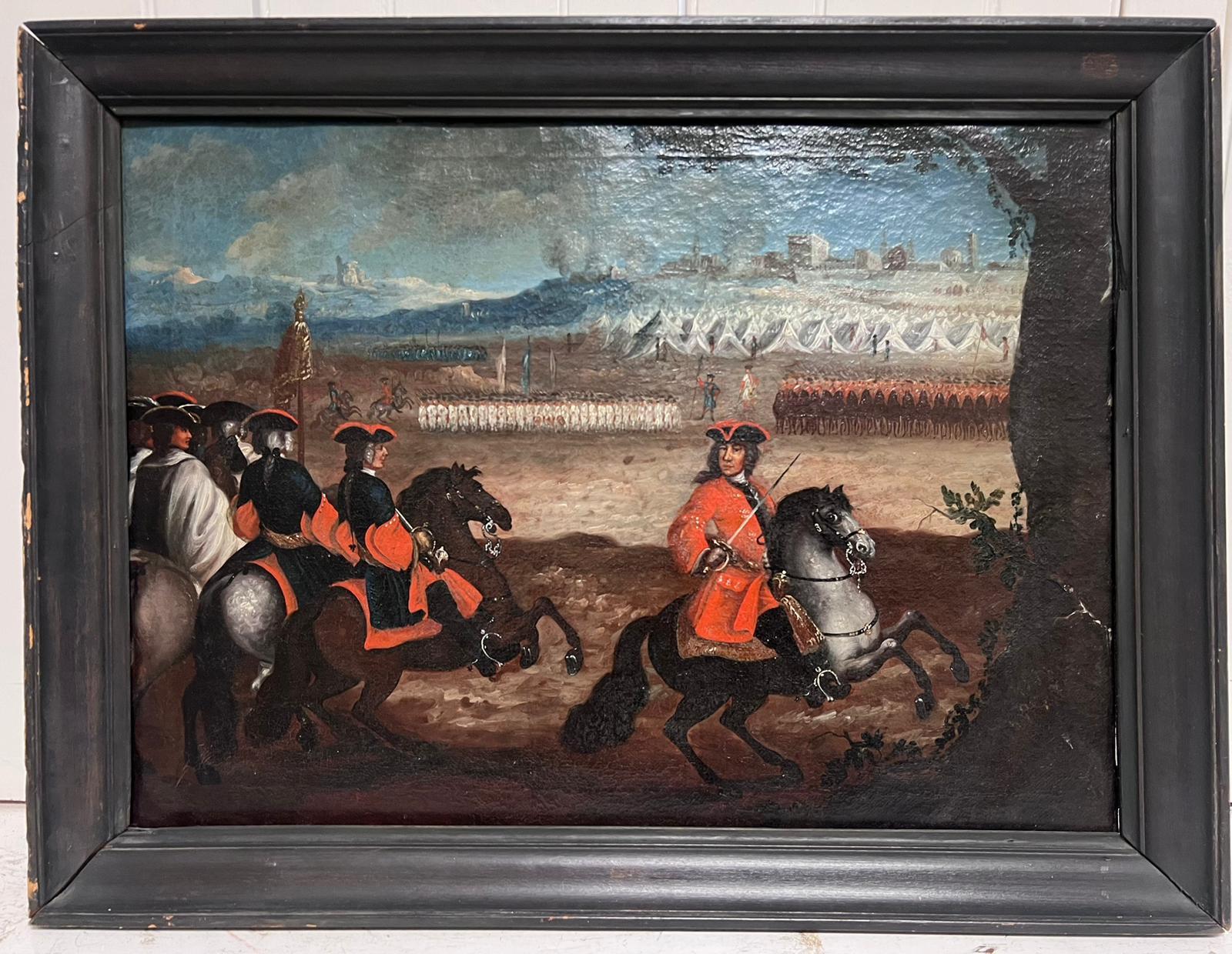 18th Century Cavalry Military Battle Encampment Soldiers on Horseback French Oil - Painting by 1700's French Old Master
