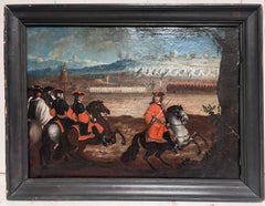 18th Century Cavalry Military Battle Encampment Soldiers on Horseback French Oil