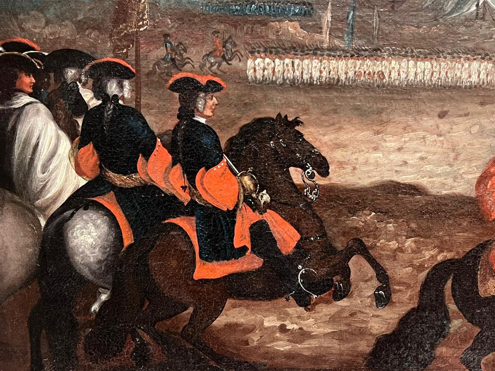 XVIIIe siècle Cavalerie Bataille militaire Campement Soldats à cheval Huile française en vente 1