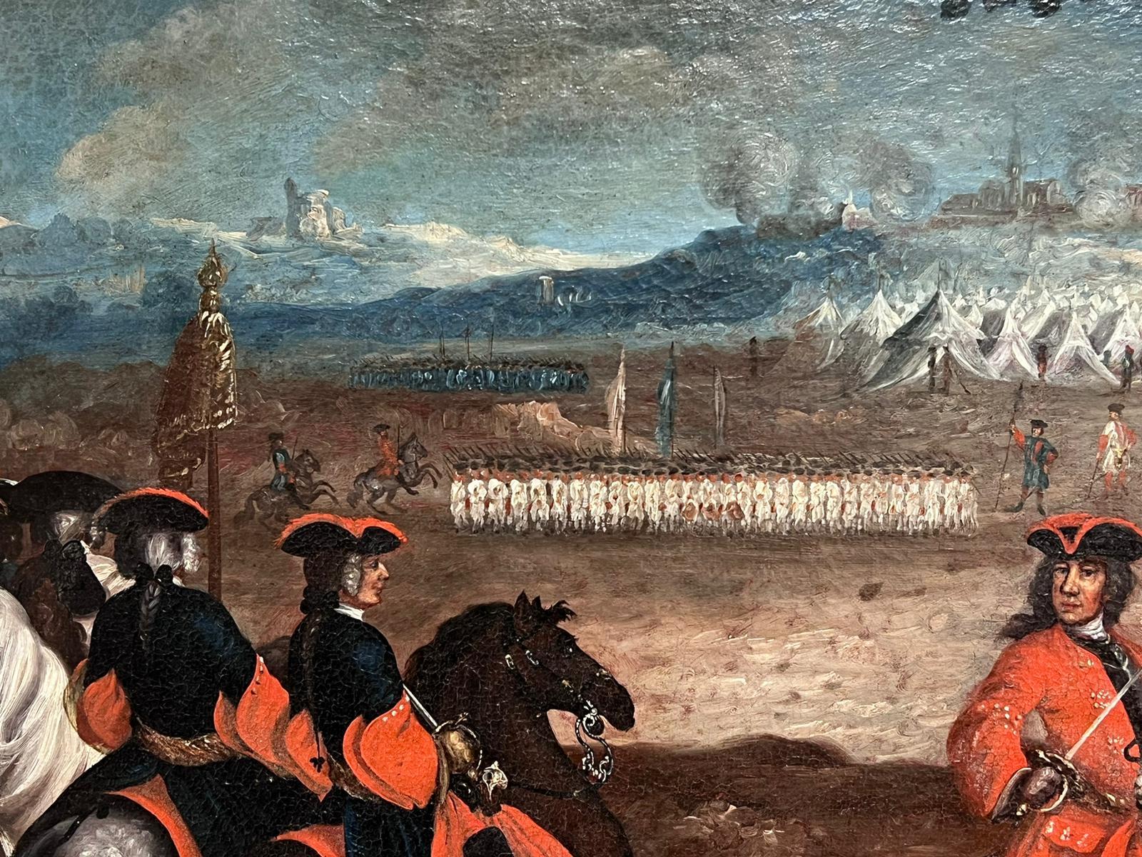 18th Century Cavalry Military Battle Encampment Soldiers on Horseback French Oil - Old Masters Painting by 1700's French Old Master