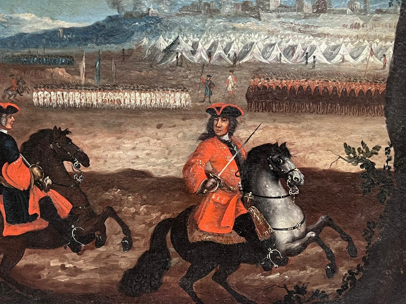 XVIIIe siècle Cavalerie Bataille militaire Campement Soldats à cheval Huile française en vente 3