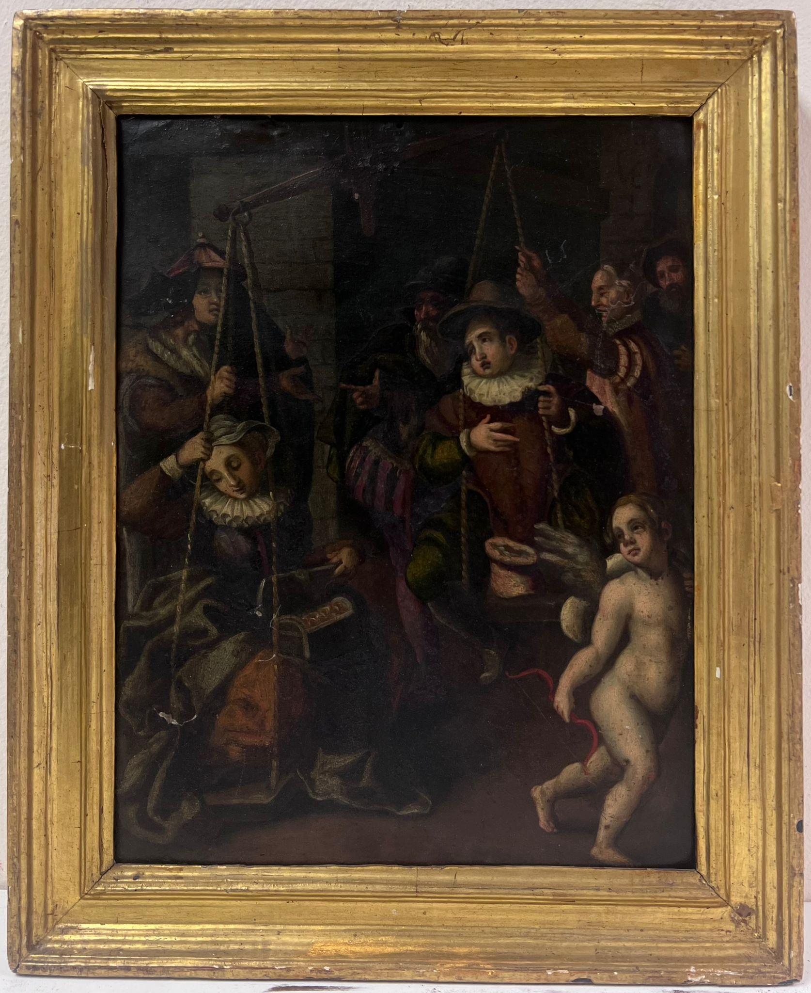 The Tax Collectors
Italian School, early 18th century
oil on copper panel, framed
framed: 14 x 11.5 inches
copper panel : 11.5  x 9 inches
provenance: private collection, UK
condition: very good and sound condition 