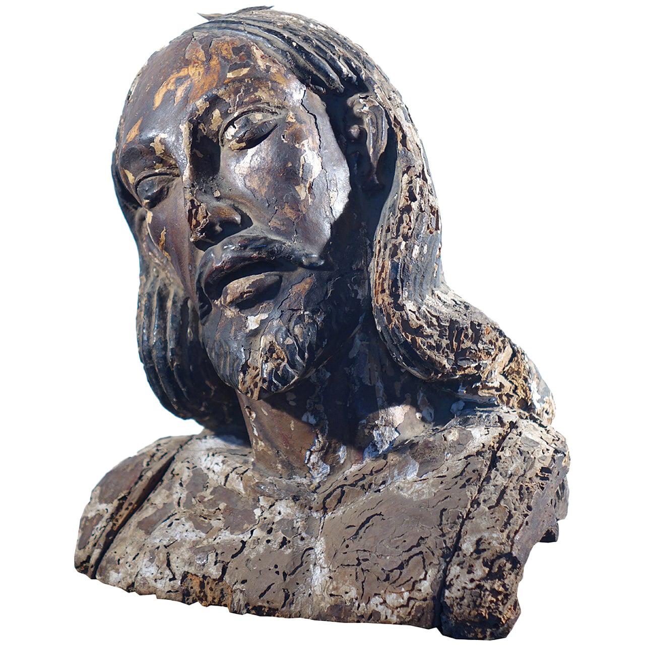 Religiöse Figur aus den 1700er Jahren mit schwerer Patina