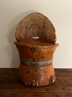 1700s Rustic Pine Kubbestol, Primitive Stump Chair, Telemark Rosemaling, Norway