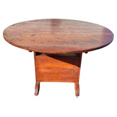1700s Tilt Top Oak Chair Table with Storage