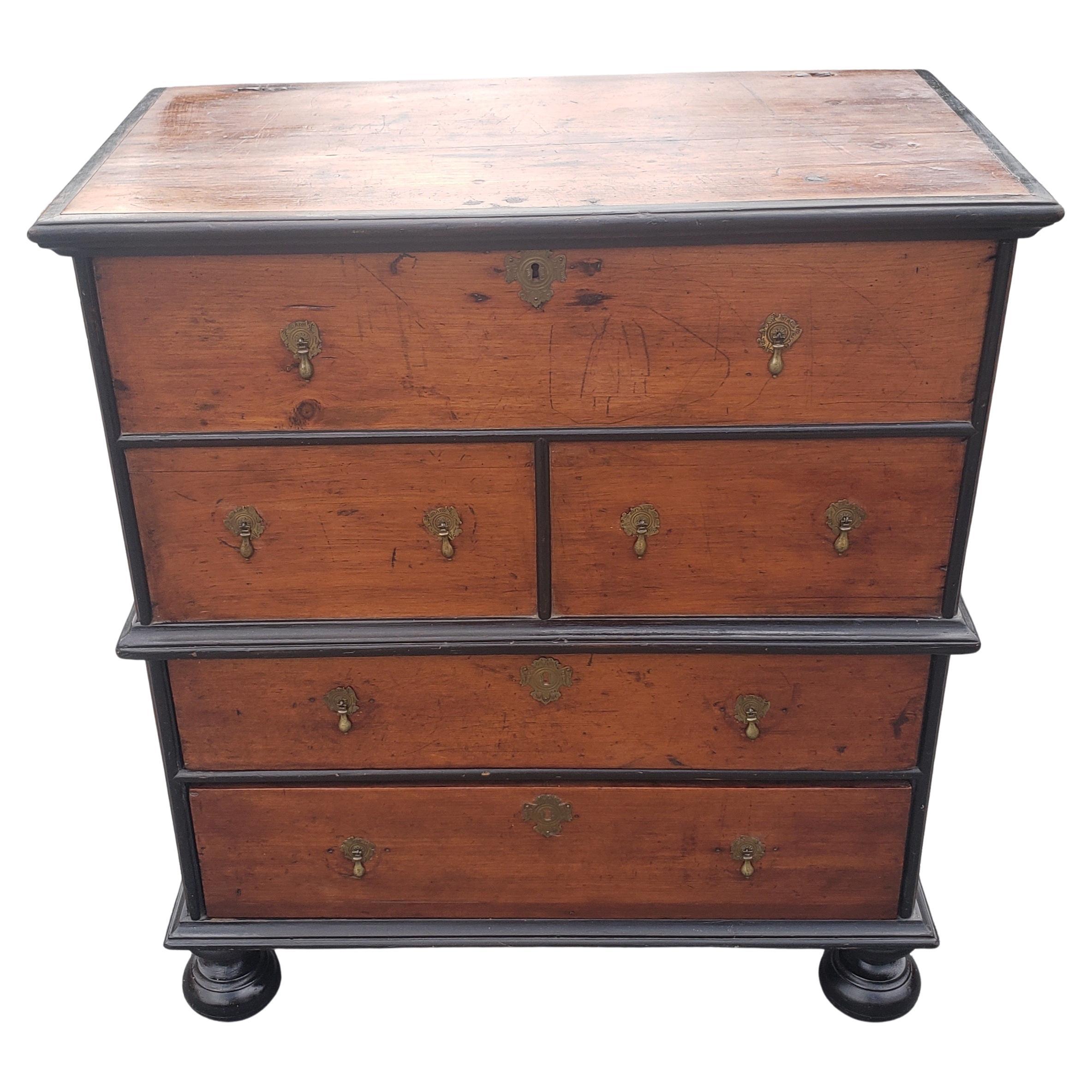 William and Mary 1700s William & Mary Partially Ebonized Pine Blanket Chest of Drawers For Sale