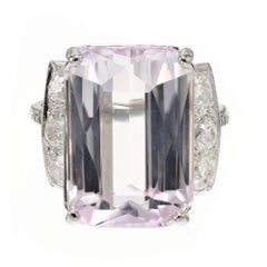 17.01 Carat Kunzite Diamond Platinum Gold Art Deco Cocktail Ring