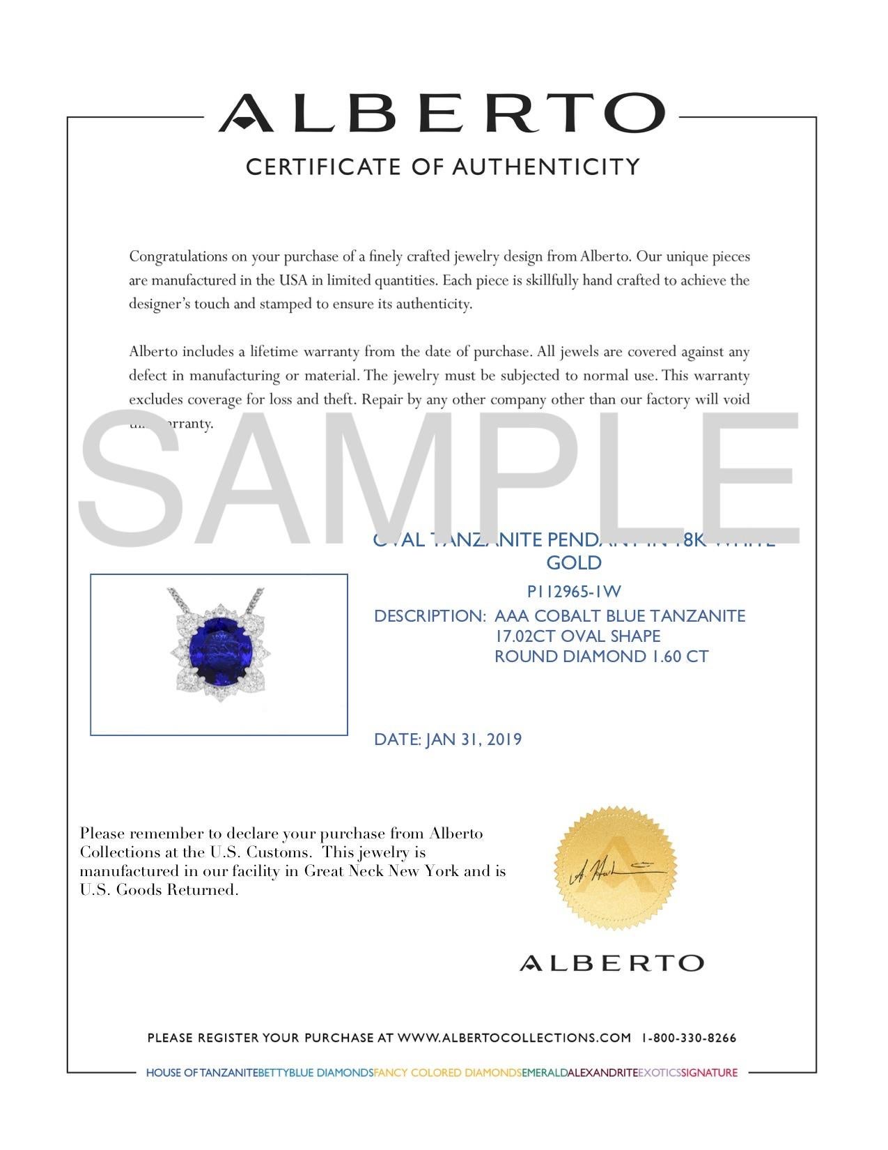 Oval Cut 17.02 Carat Oval Shaped AAA Tanzanite and White Diamond Flower Pendant 18K Gold For Sale