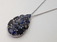 Colgante de oro blanco de 14 y 18 quilates con zafiro azul natural de 17,02 quilates y diamantes