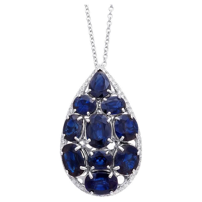 17.02 Carats Blue Sapphire Diamonds set in 14 & 18K White Gold Pendant For Sale