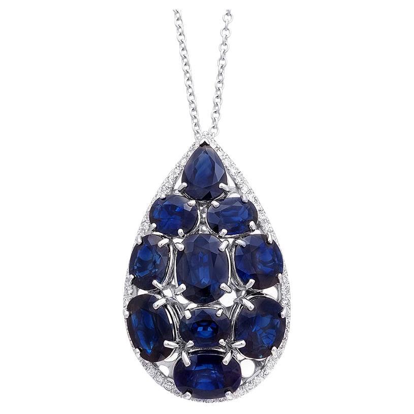 Natural Blue Sapphire Stone 17.02 cts in 14 & 18K White Gold Pendant w Diamonds For Sale