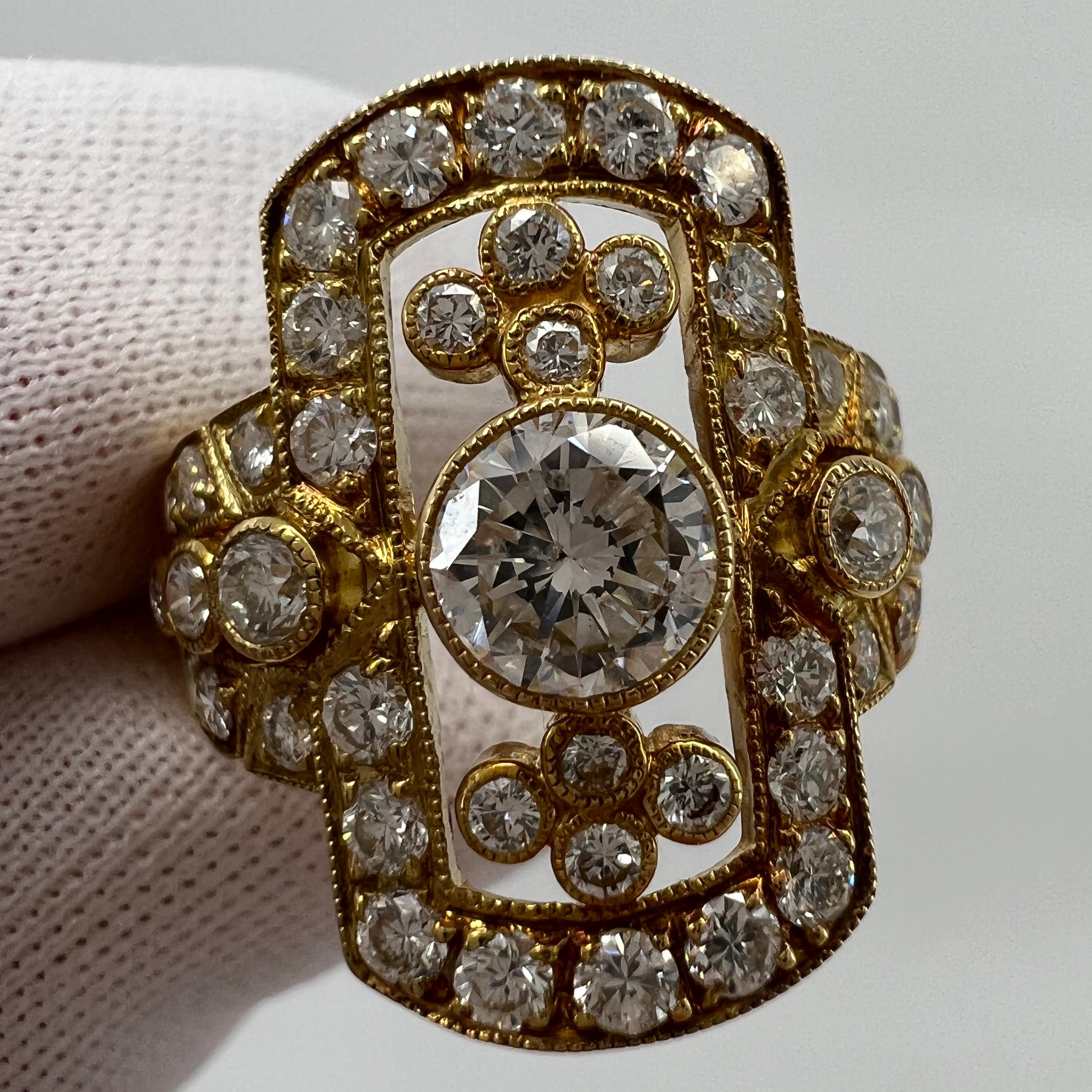 1.702ct Art Deco Vintage White Diamond Cluster Handmade 18k Yellow Gold Ring For Sale 5