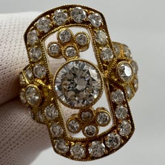 1.702ct Art Deco Vintage White Diamond Cluster Handmade 18k Yellow Gold Ring