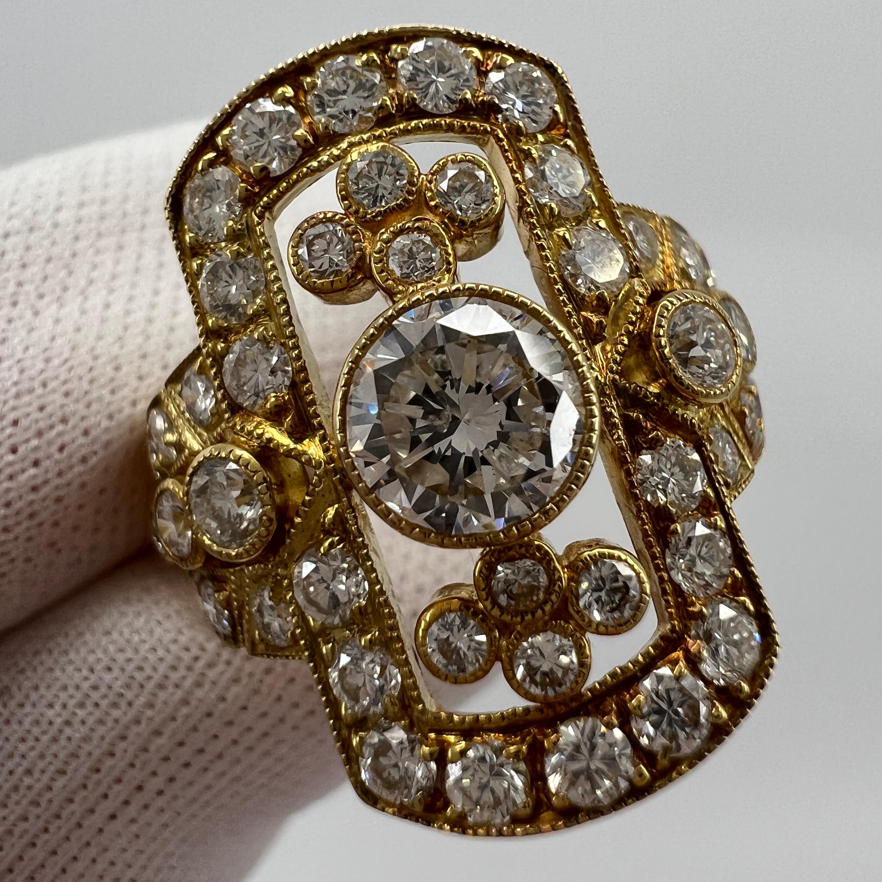 1.702ct Art Deco Vintage White Diamond Cluster Handmade 18k Yellow Gold Ring For Sale 2
