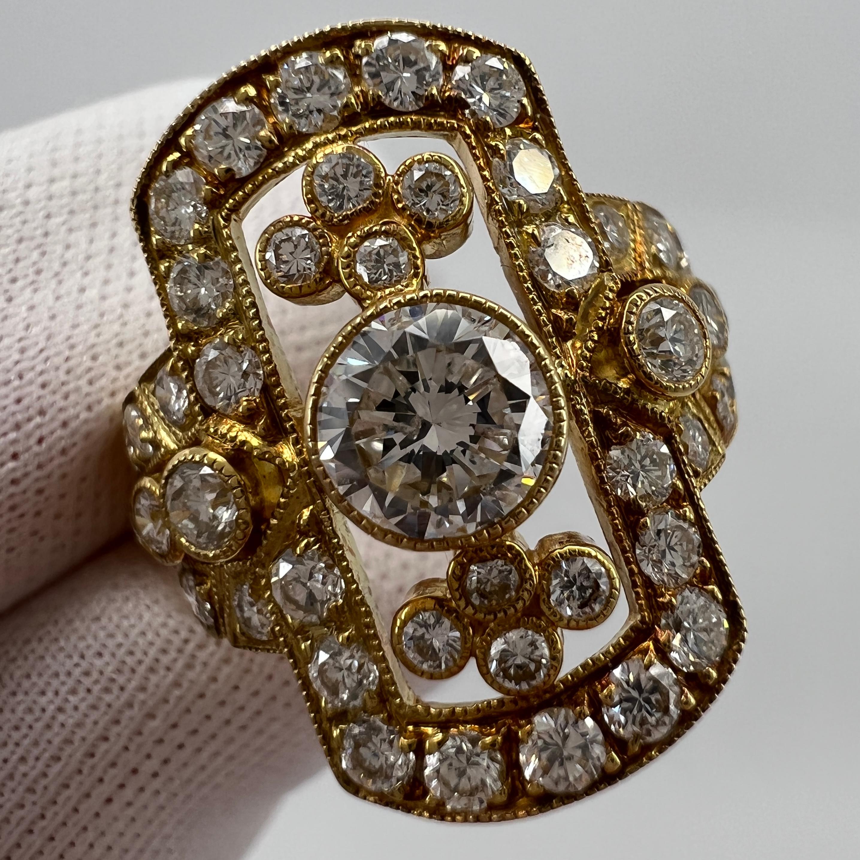 1.702ct Art Deco Vintage White Diamond Cluster Handmade 18k Yellow Gold Ring For Sale 4