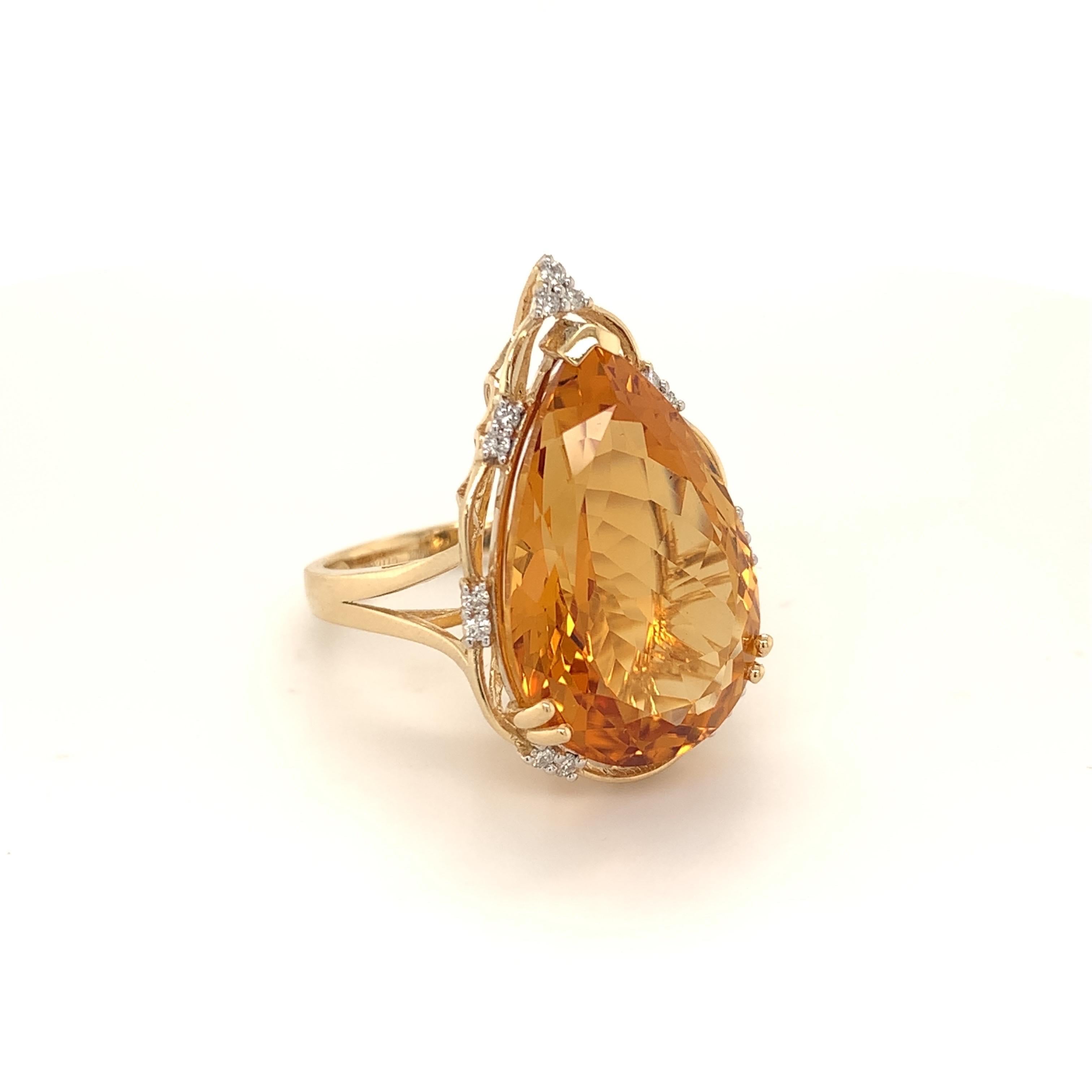 Pear Cut 17.03 Carat Citrine Cocktail Ring For Sale
