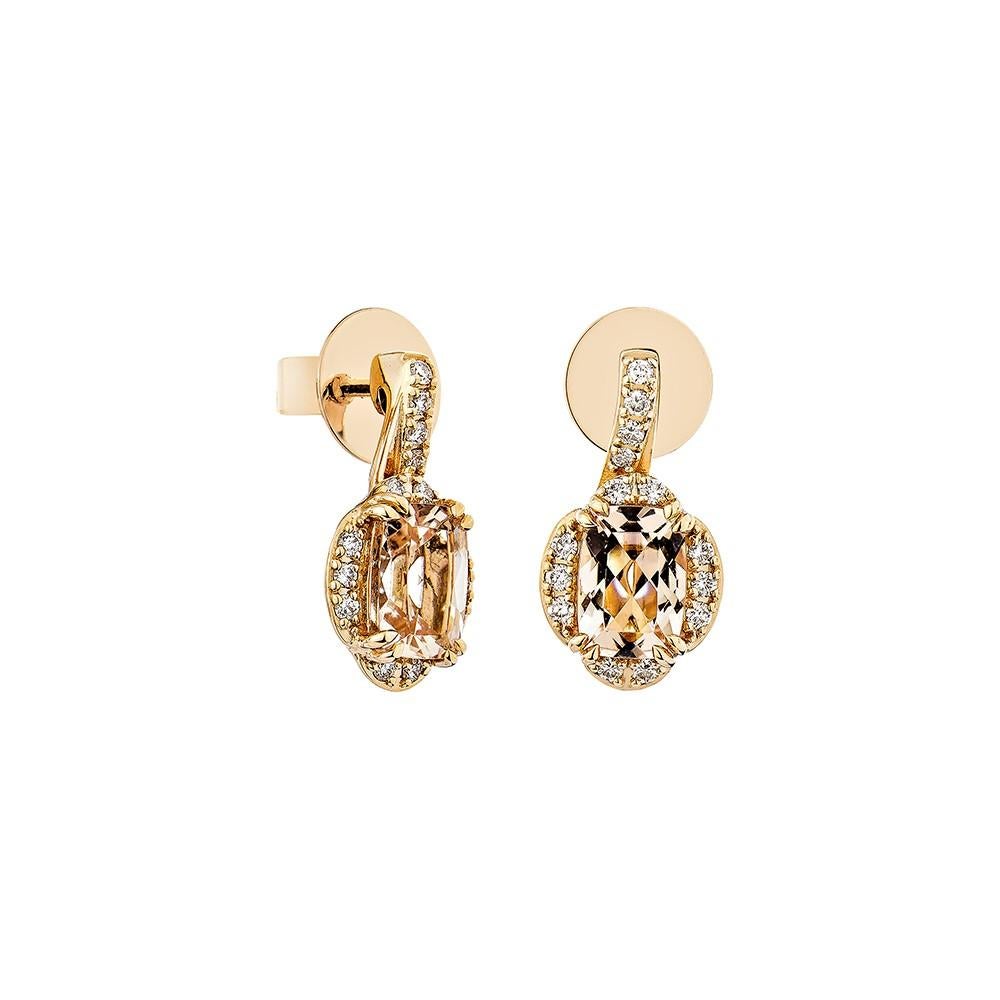 This collection includes a range of Morganite, which is a symbol of love and relationships, making it an excellent choice for a variety of applications. Accented with White Diamonds these Drop Earrings are made in Rose Gold and present a classic yet