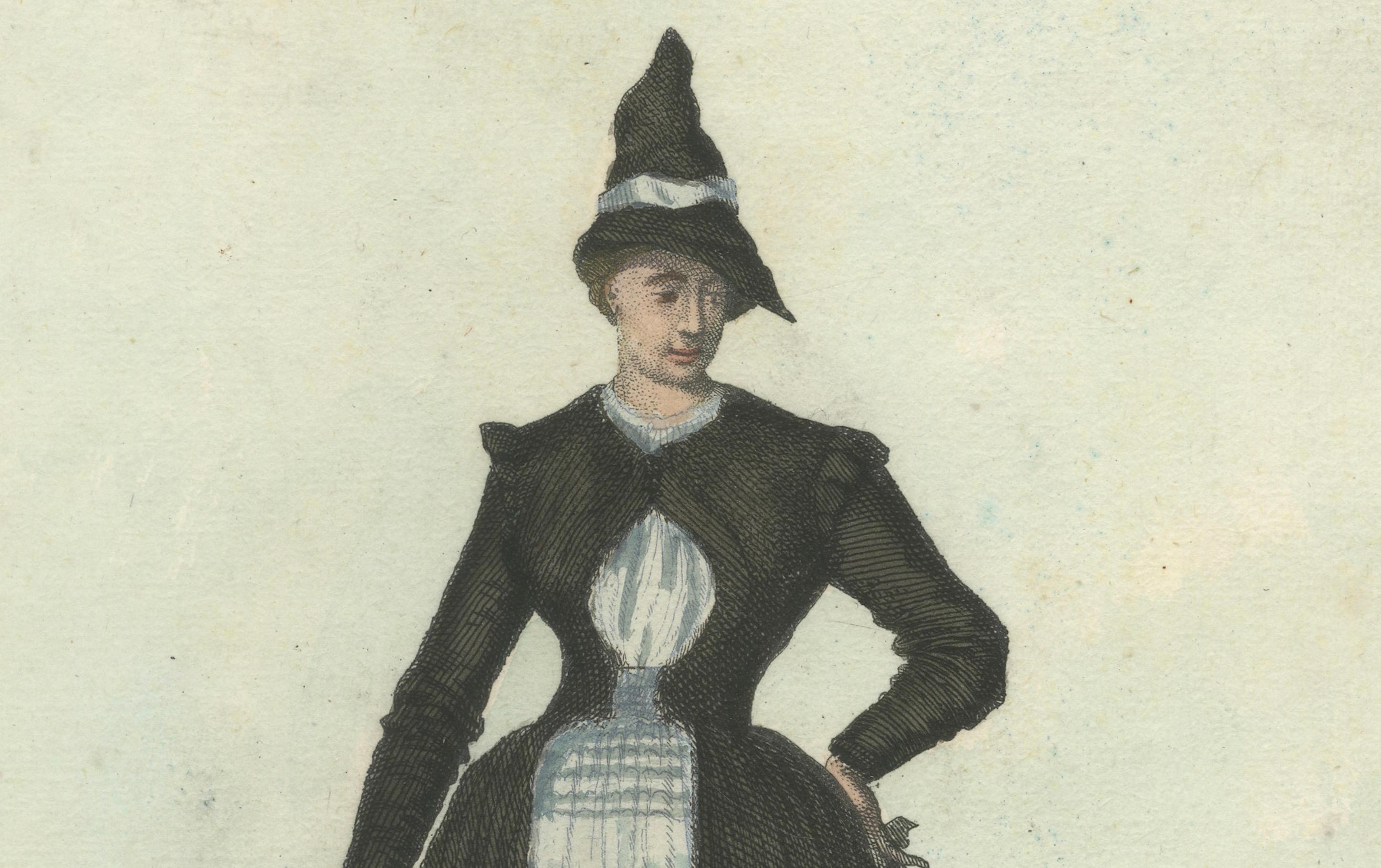 1703 Kupferstich einer niederländischen Seemannsfrau in Tracht (Graviert) im Angebot