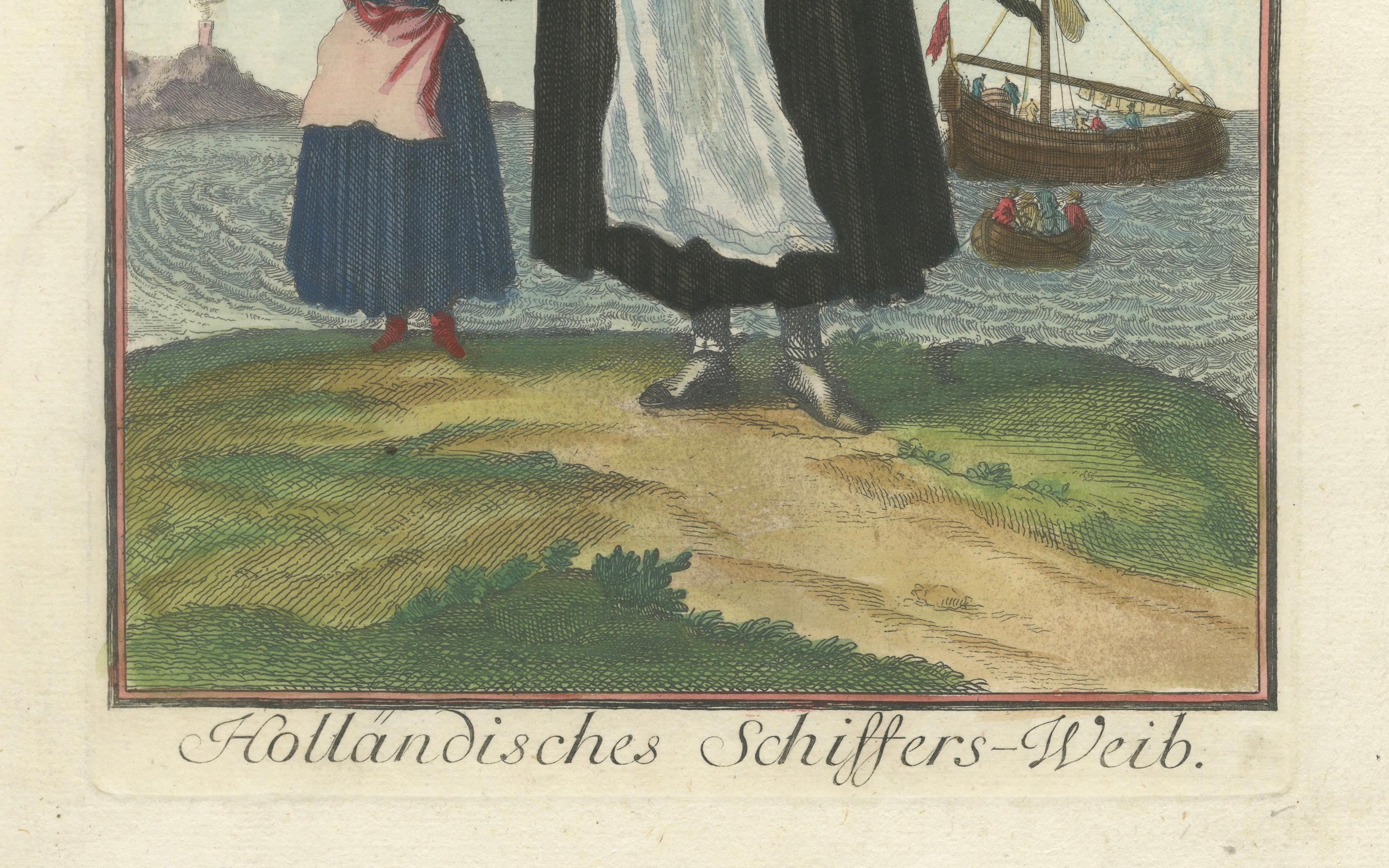 1703 Kupferstich einer niederländischen Seemannsfrau in Tracht (Papier) im Angebot