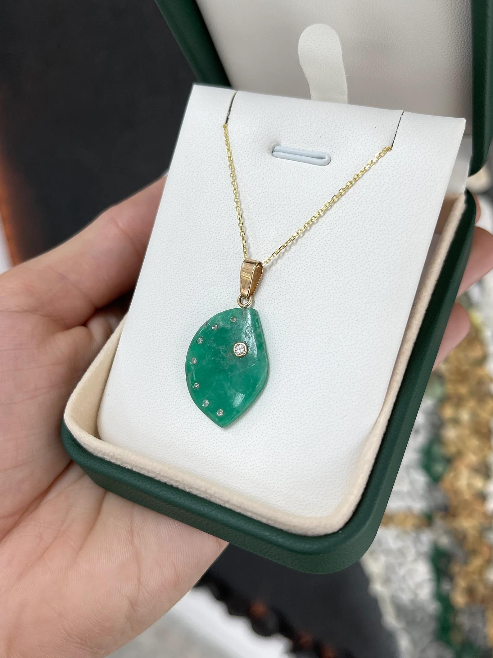 Women's 17.04tcw One of a Kind Colombian Emerald, Slice with Diamond Accents 14K For Sale