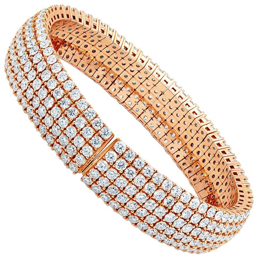 17.05 Carat 18 Karat Rose Gold Flexible Diamond Bangle Bracelet For Sale