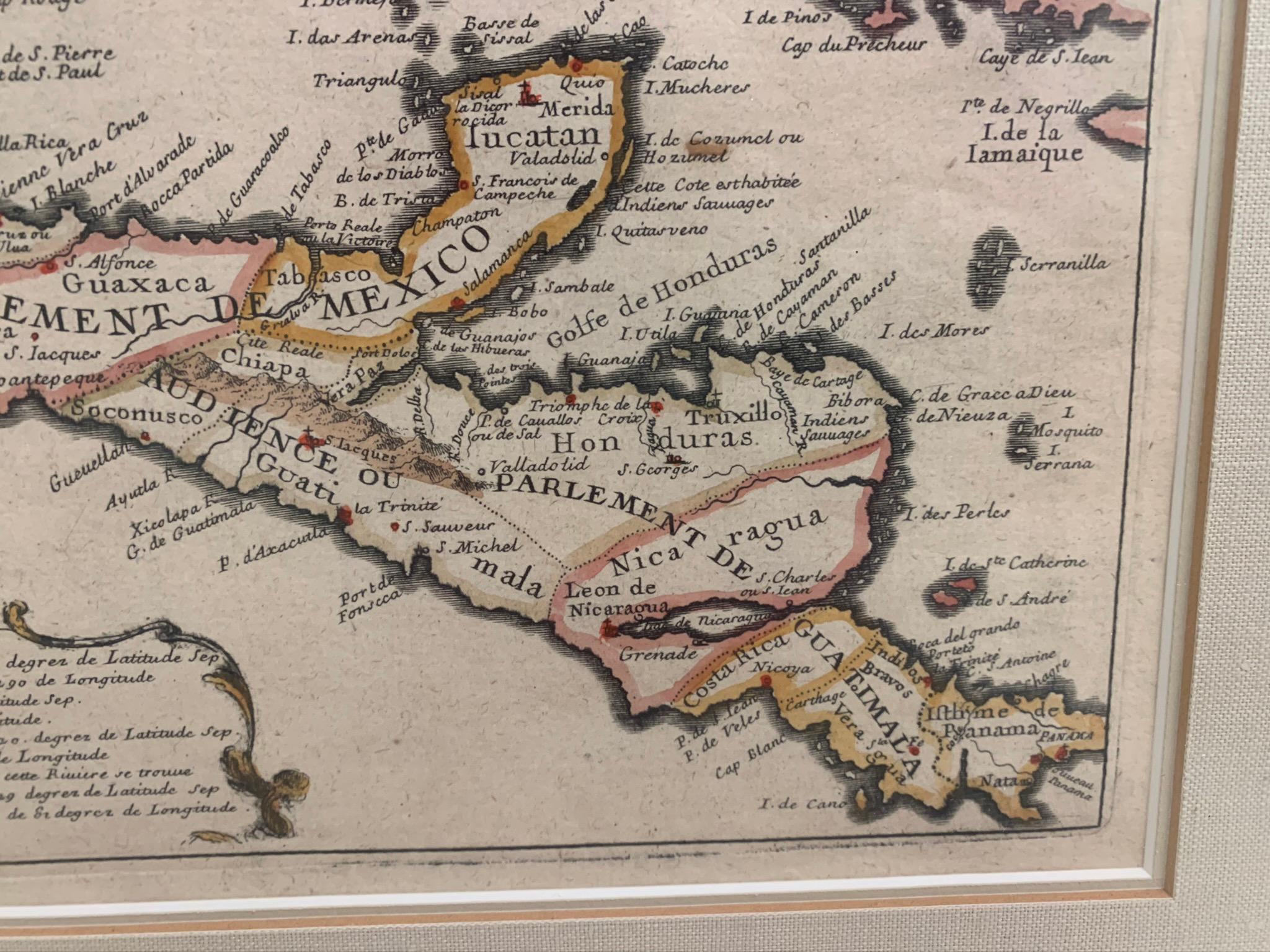Gerahmte Karte von 1705 Golfe de Mexico und Florida (Französisch) im Angebot