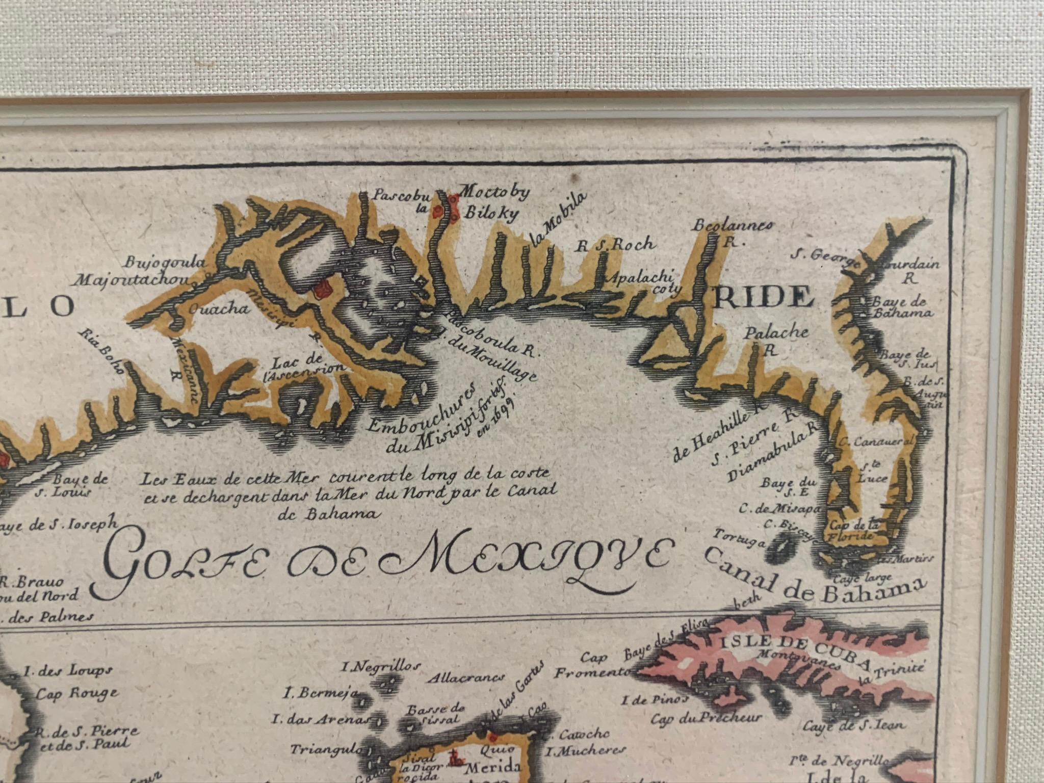 Carte encadrée du Golfe du Mexique et de la Floride 1705 Bon état - En vente à Stamford, CT