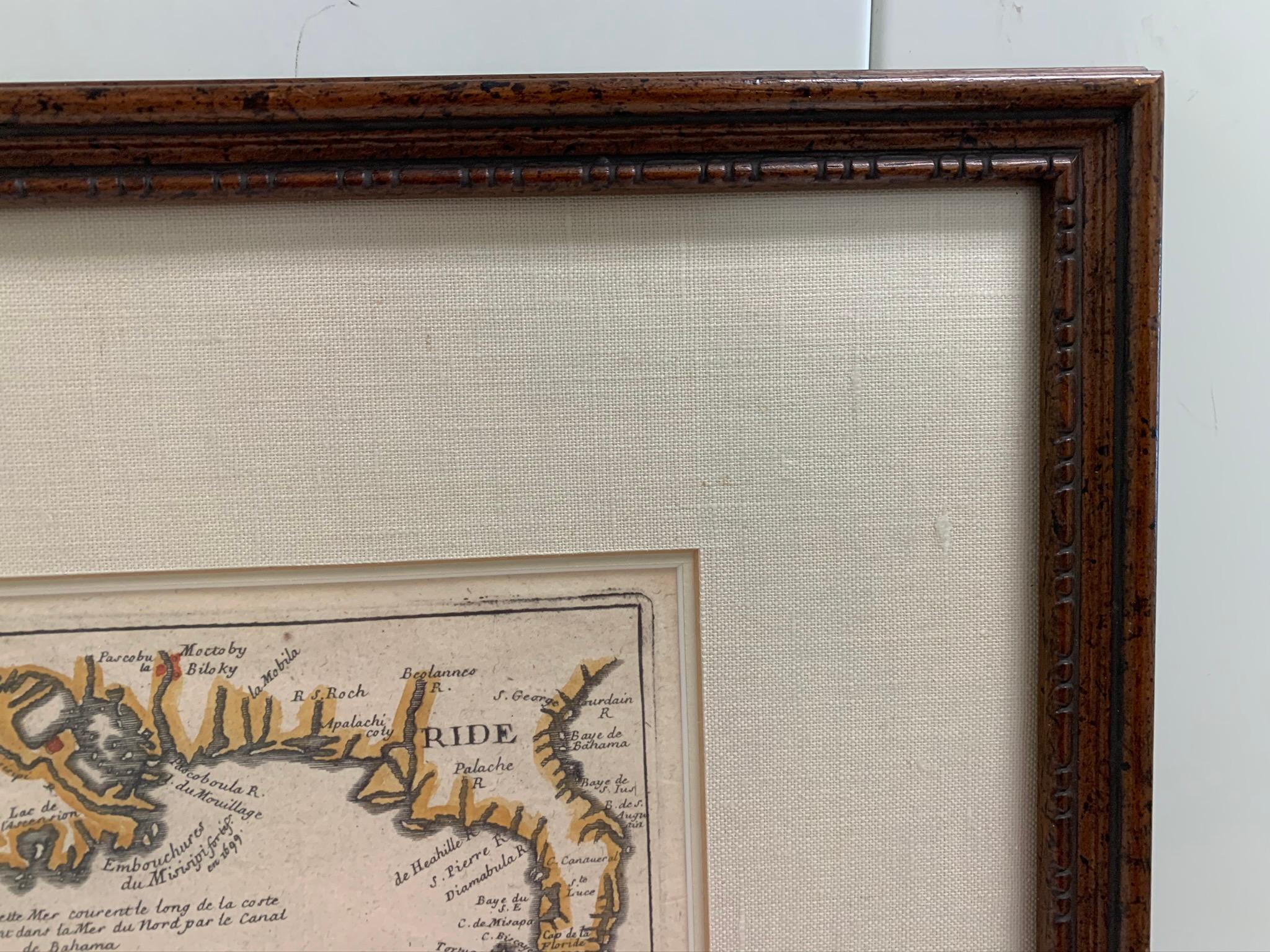 Début du XVIIIe siècle Carte encadrée du Golfe du Mexique et de la Floride 1705 en vente
