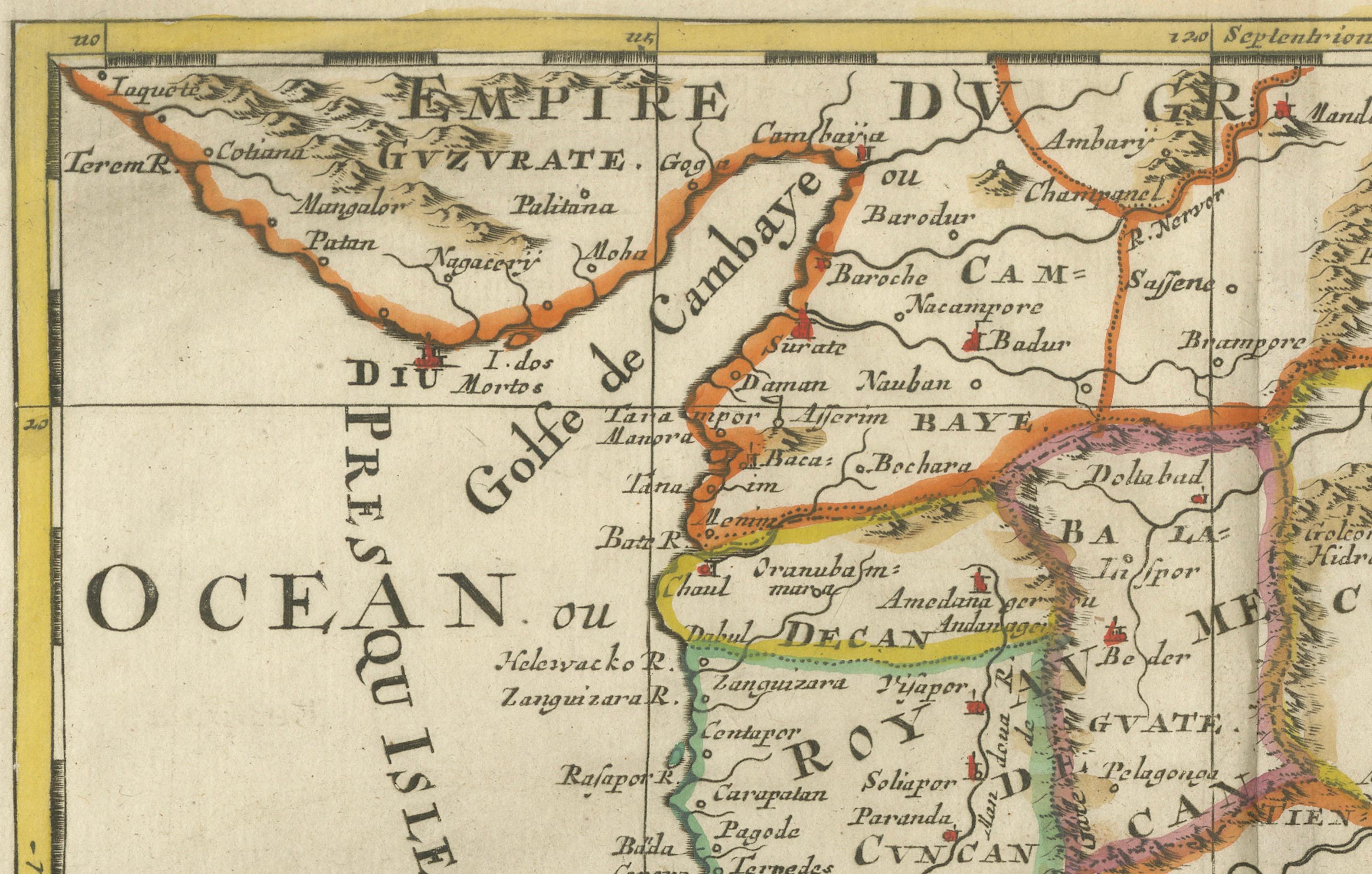 Early 18th Century 1705 Sanson Map of Southern India and Malabar with an Inset Map For Sale