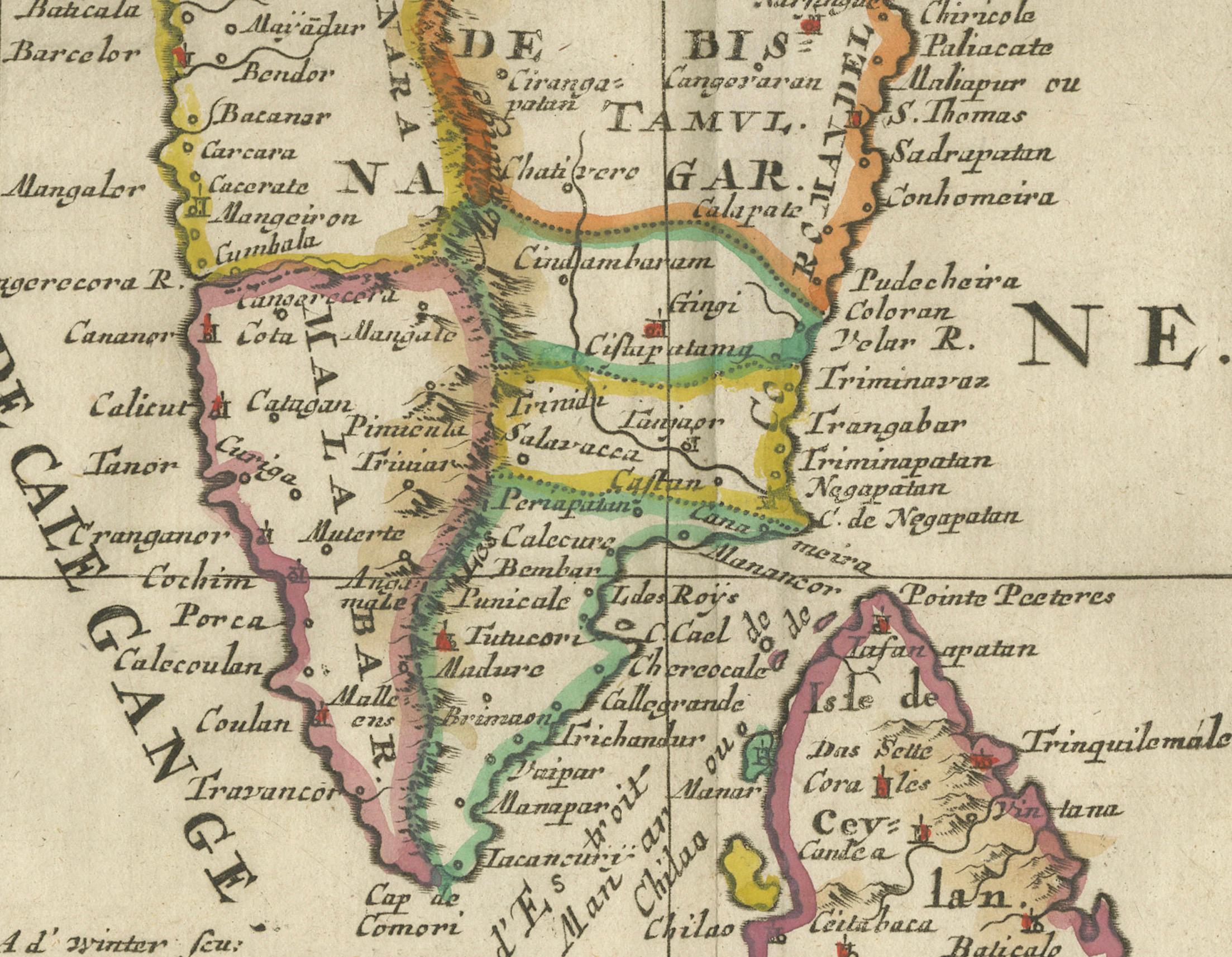 Paper 1705 Sanson Map of Southern India and Malabar with an Inset Map For Sale