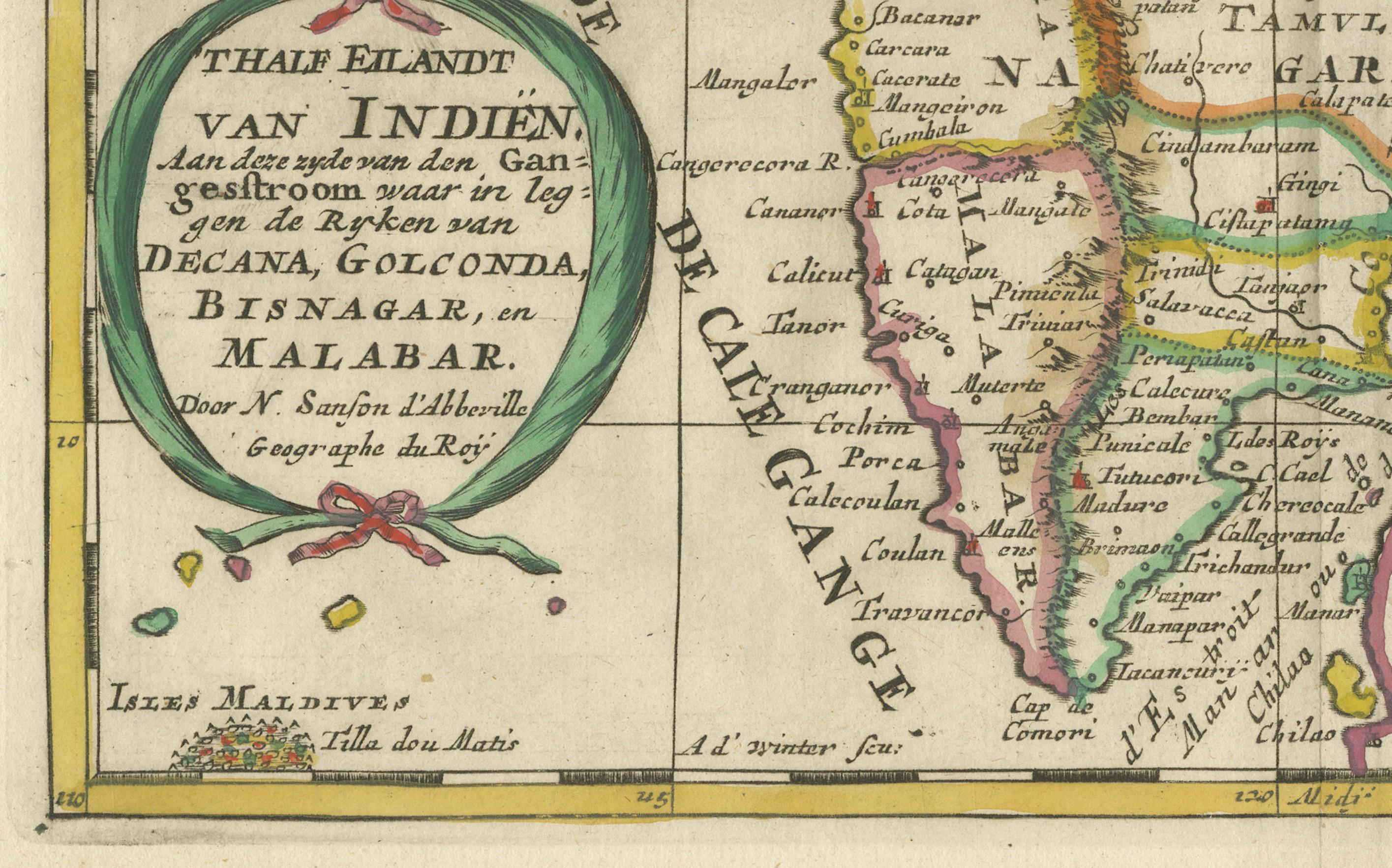 1705 Sanson Map of Southern India and Malabar with an Inset Map For Sale 1