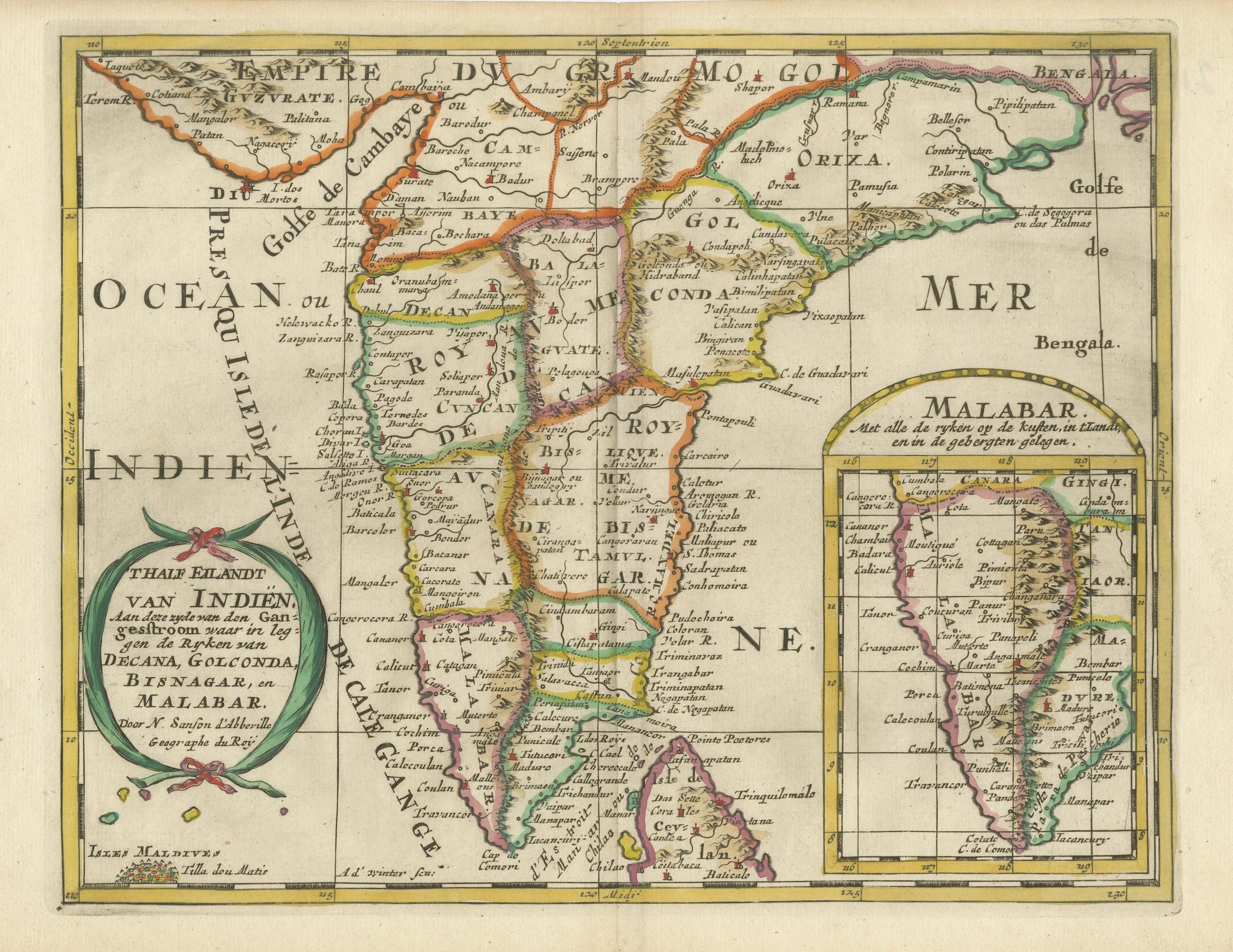 1705 Sanson Map of Southern India and Malabar with an Inset Map For Sale 2