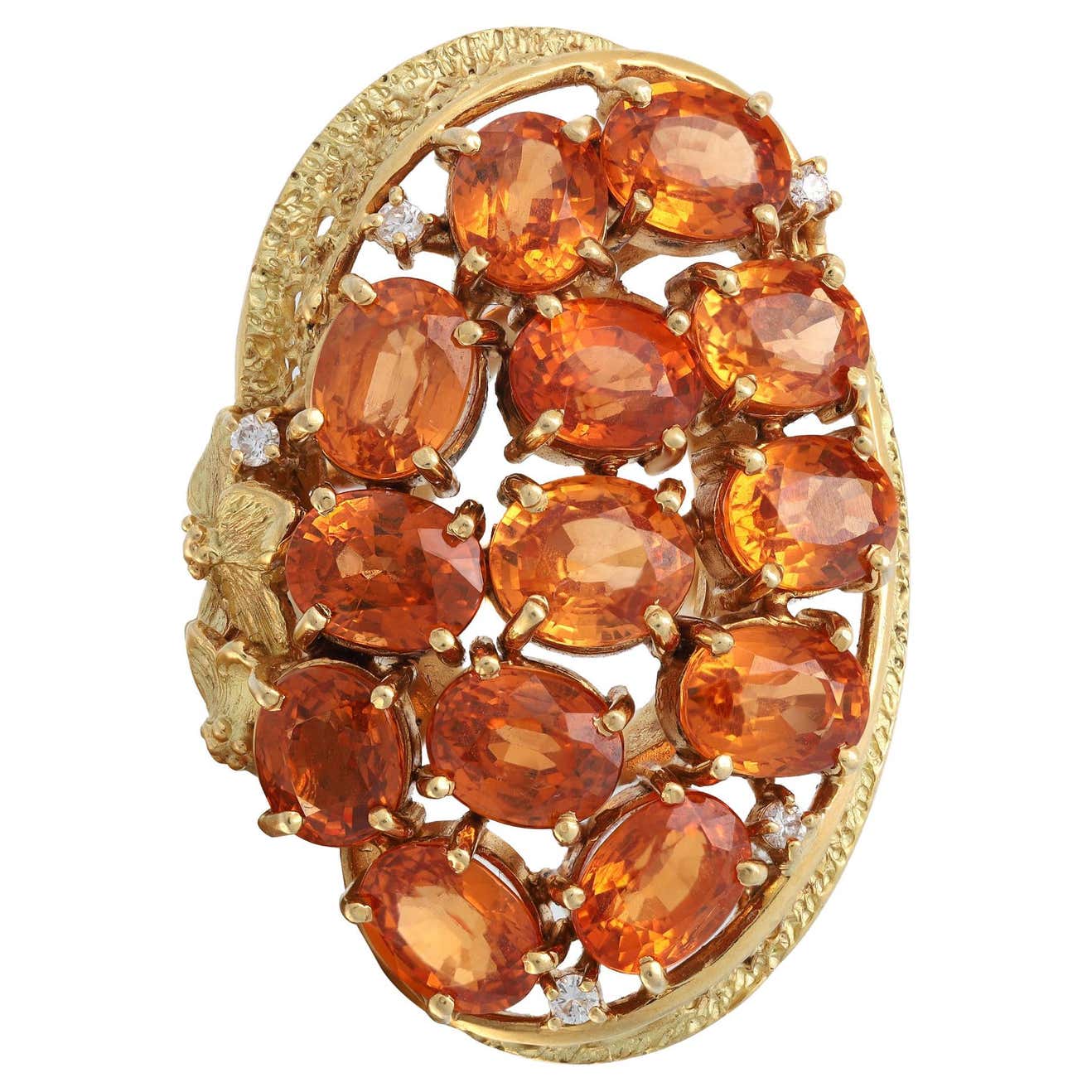 Sphere Orange Rings 17.05Cttw Golden Orange Sapphires and Diamond Large Cocktail Ring 18K ...