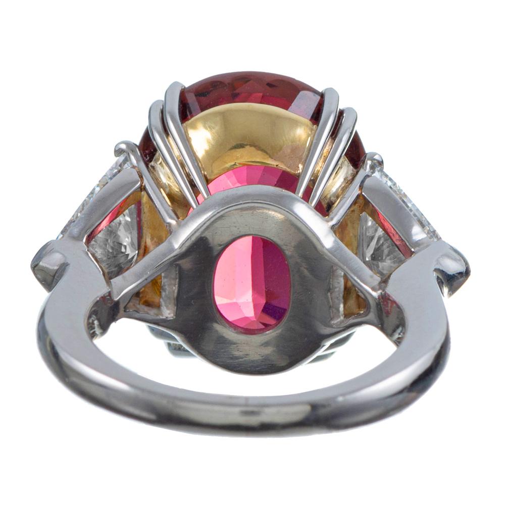 17.06 Carat Pink Tourmaline Trillion Diamond Three-Stone Ring In Excellent Condition In Carmel-by-the-Sea, CA