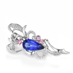 Brosche aus Platin mit 17,06 Karat Tansanit, rosa Saphir und Diamanten