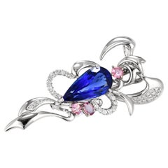 17.06 Carat Tanzanite, Pink Sapphire and Diamond Brooch Made in Platinum