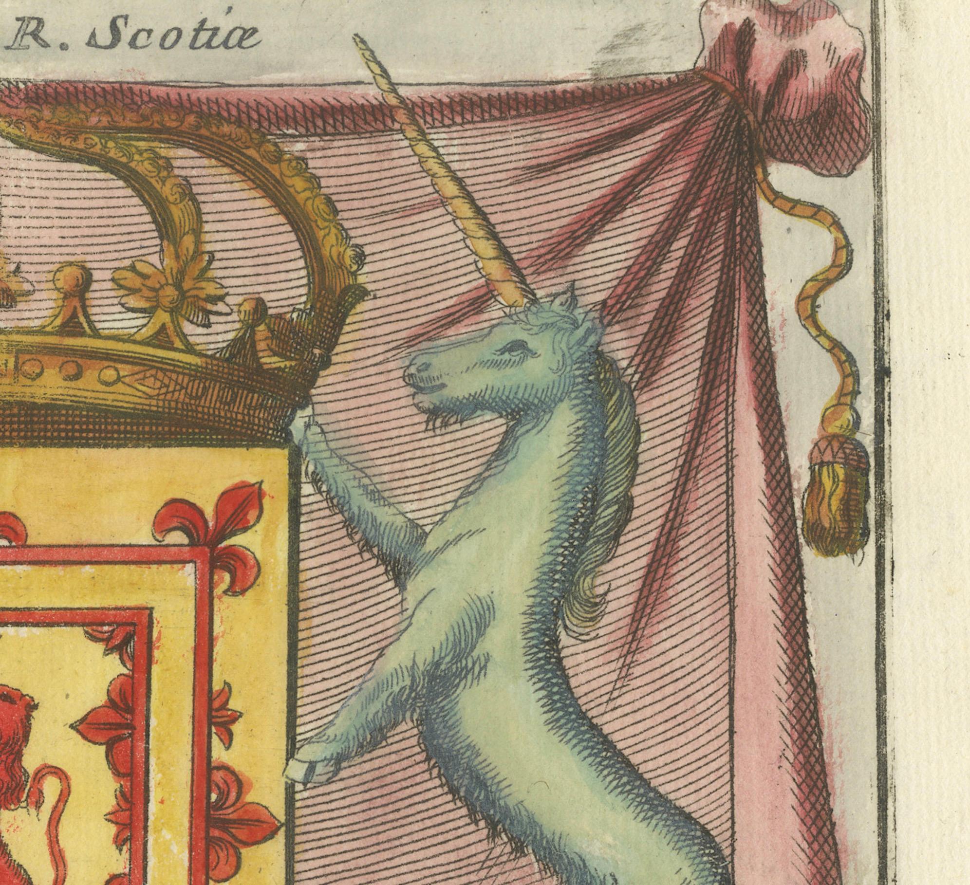 1706 Heraldische Gravur des schottischen Einhorns und der königlichen Wappen von Coronelli (Graviert) im Angebot