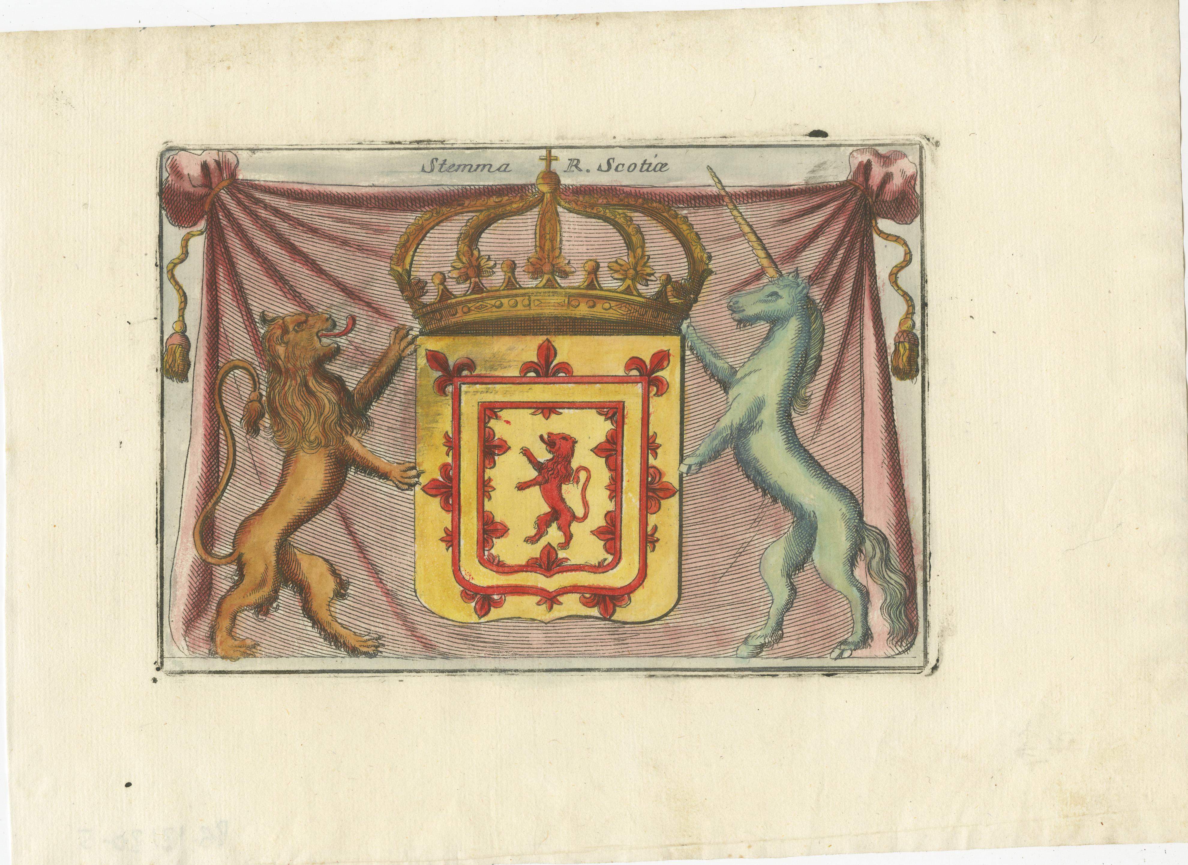1706 Heraldische Gravur des schottischen Einhorns und der königlichen Wappen von Coronelli im Angebot 2