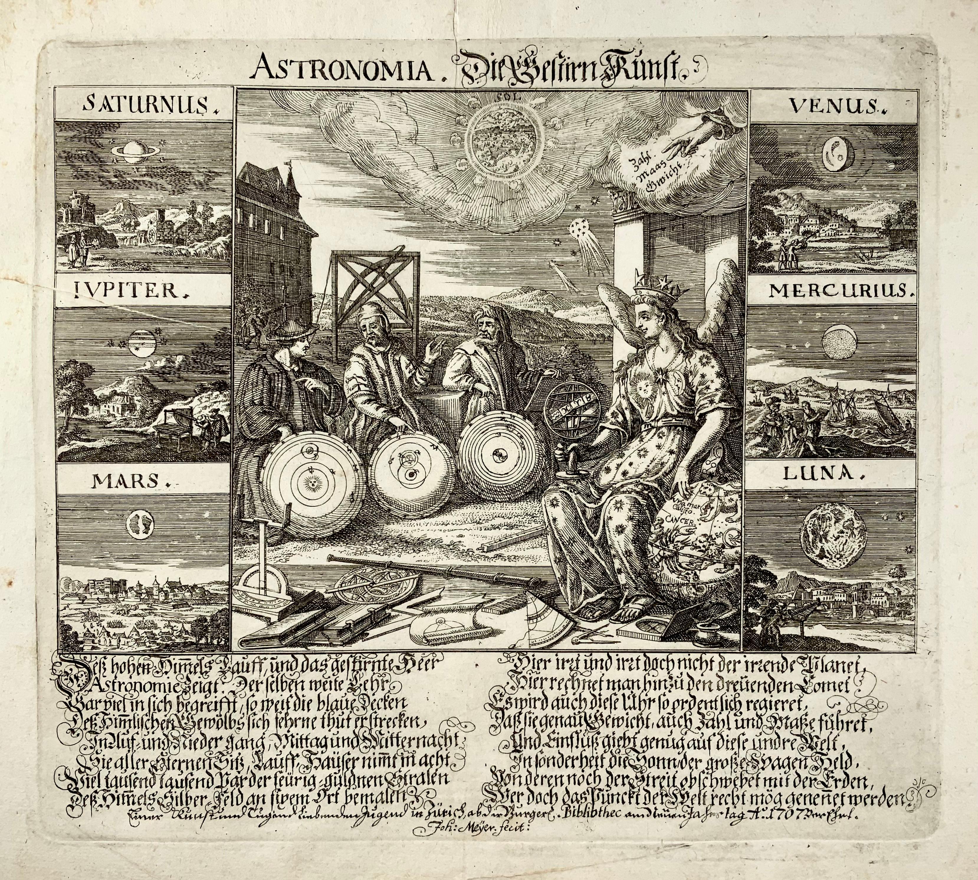 Extremely rare Broadside by Johann Meyer (1655-1712).

Astronomia. Die Gestirn-Kunst.

Publisher: 