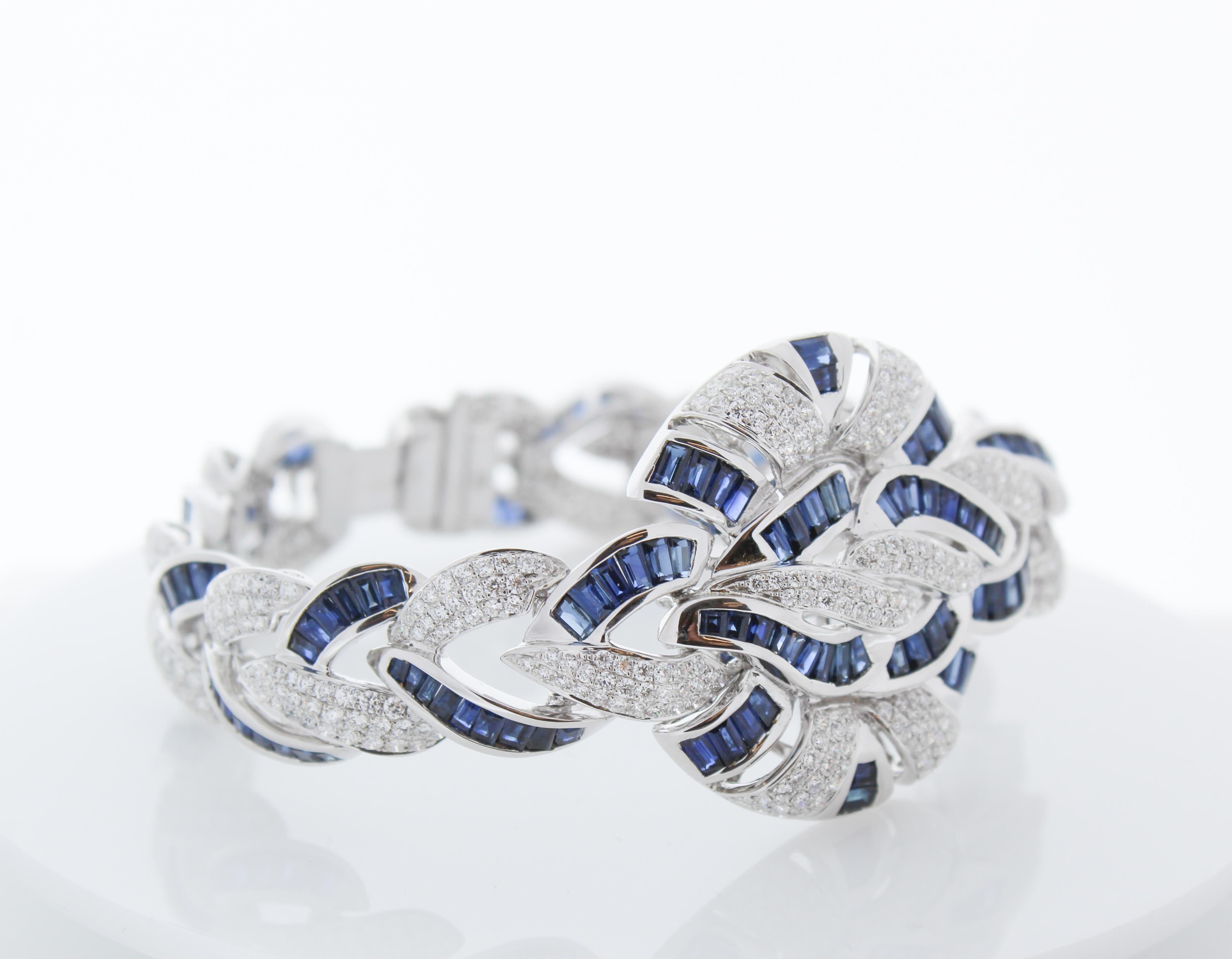 Contemporary 17.08CTW Blue Sapphire Gemstone Bracelet in 18k White Gold For Sale